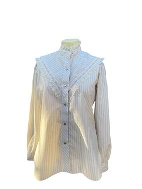 Vintage Women’s Karman Western Prairie Lace Blouse Ruffle Collar Cottagecore USA